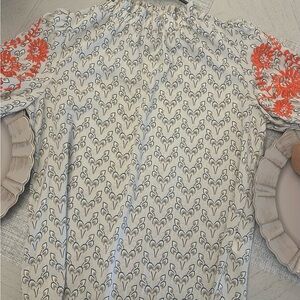 SHEIN Cream and Blue Floral Blouse